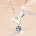 Butterfly Solitaire Drop Sterling Silver Moissanite Pendant, silver-tone