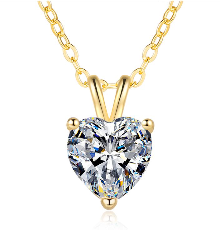 Heart-Cut Solitaire Sterling Silver Moissanite Pendant, gold-tone