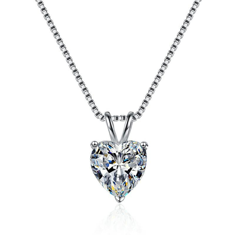 Heart-Cut Solitaire Sterling Silver Moissanite Pendant, silver-tone