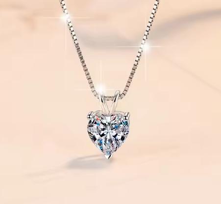 Heart-Cut Solitaire Sterling Silver Moissanite Pendant, silver-tone