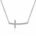 Sideways Cross Sterling Silver Moissanite Pendant, silver-tone