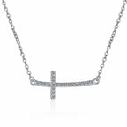 Sideways Cross Sterling Silver Moissanite Pendant, silver-tone
