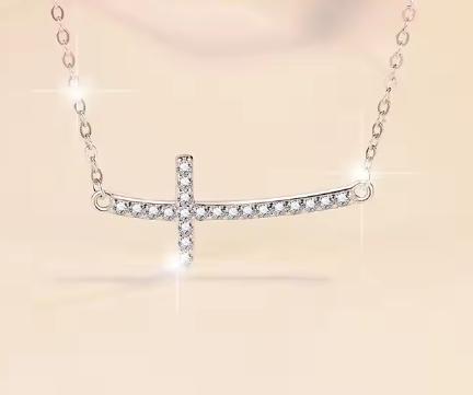 925 Sterling Silver Moissanite Sideways Cross Pendant