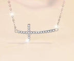 Sideways Cross Sterling Silver Moissanite Pendant, silver-tone