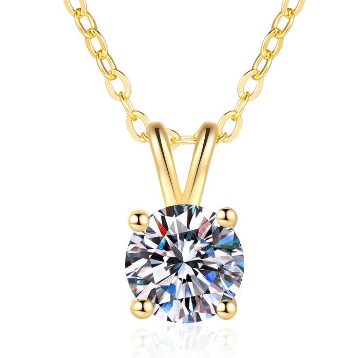 925 Sterling Silver Moissanite Four-Prong Round Pendant