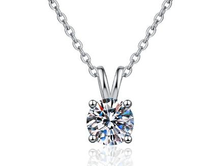 Four-Prong Round Drop Sterling Silver Moissanite Pendant, silver-tone