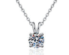 Four-Prong Round Drop Sterling Silver Moissanite Pendant, silver-tone