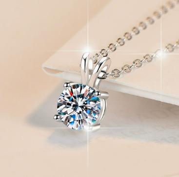 Four-Prong Round Drop Sterling Silver Moissanite Pendant, silver-tone