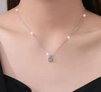 Four-Prong Round Drop Sterling Silver Moissanite Pendant, silver-tone