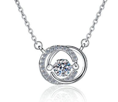 Circular Orbit Sterling Silver Moissanite Pendant, silver-tone