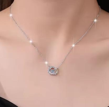 Circular Orbit Sterling Silver Moissanite Pendant, silver-tone