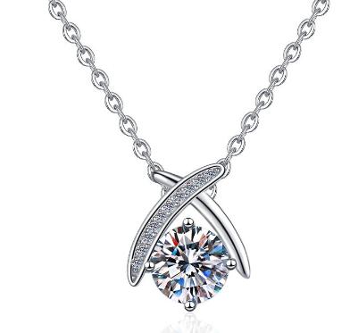 Crossed Ribbon Sterling Silver Moissanite Pendant, silver-tone