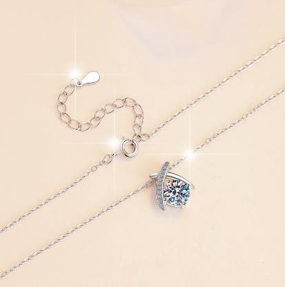 925 Sterling Silver Moissanite Crossed Ribbon Pendant