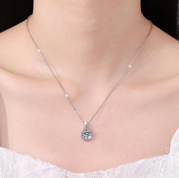 Curved Teardrop Halo Sterling Silver Moissanite Pendant, silver-tone
