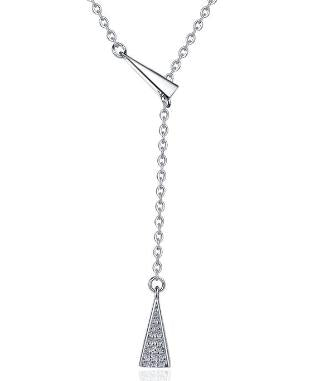 Y-Shape Pavé Drop Sterling Silver Moissanite Pendant, silver-tone