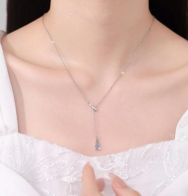 Y-Shape Pavé Drop Sterling Silver Moissanite Pendant, silver-tone