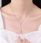 Y-Shape Pavé Drop Sterling Silver Moissanite Pendant, silver-tone