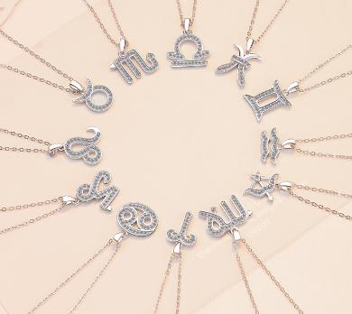 Zodiac Symbol Sterling Silver Moissanite Pendant, silver-tone