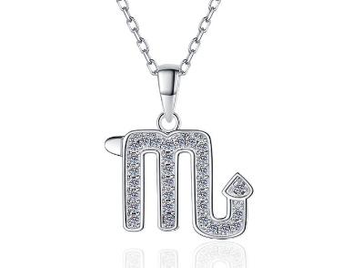 Zodiac Symbol Sterling Silver Moissanite Pendant, silver-tone