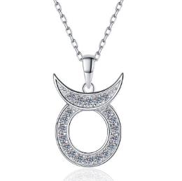 Zodiac Symbol Sterling Silver Moissanite Pendant, silver-tone