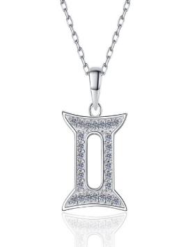 Zodiac Symbol Sterling Silver Moissanite Pendant, silver-tone