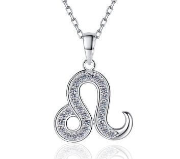 Zodiac Symbol Sterling Silver Moissanite Pendant, silver-tone