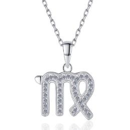 Zodiac Symbol Sterling Silver Moissanite Pendant, silver-tone