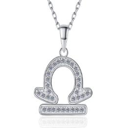 Zodiac Symbol Sterling Silver Moissanite Pendant, silver-tone