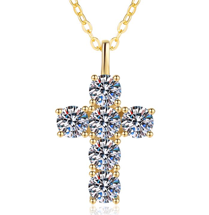 925 Sterling Silver Moissanite Cluster Cross Pendant