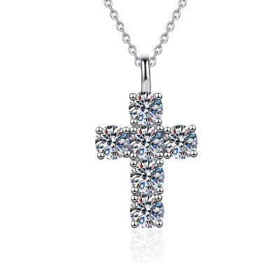 Cluster Cross Sterling Silver Moissanite Pendant, silver-tone