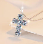Cluster Cross Sterling Silver Moissanite Pendant, silver-tone