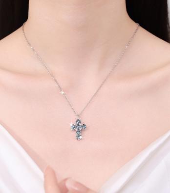 Cluster Cross Sterling Silver Moissanite Pendant, silver-tone
