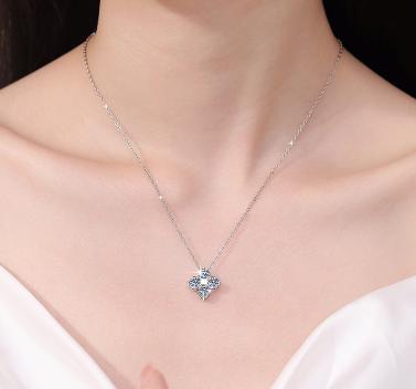 Petite Four-Petal Flower Sterling Silver Moissanite Pendant, silver-tone