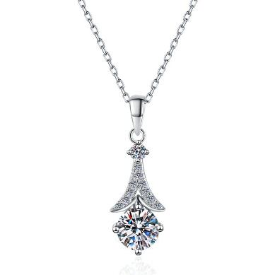 Long Tapered Drop Sterling Silver Moissanite Pendant, silver-tone