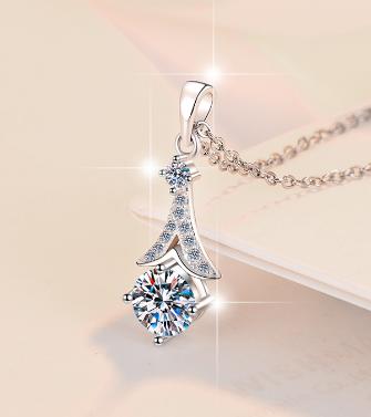 Long Tapered Drop Sterling Silver Moissanite Pendant, silver-tone