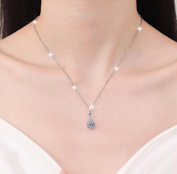 Long Tapered Drop Sterling Silver Moissanite Pendant, silver-tone