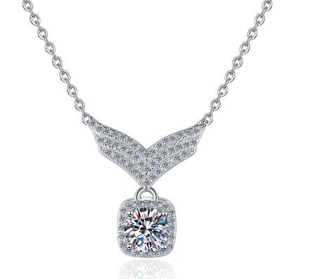 Pavé Chevron Drop Sterling Silver Moissanite Pendant, silver-tone