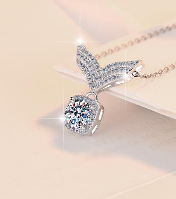 Pavé Chevron Drop Sterling Silver Moissanite Pendant, silver-tone