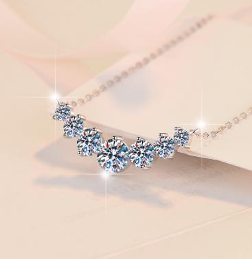 Graduated Floral Necklace Sterling Silver Moissanite Necklace, silver-tone