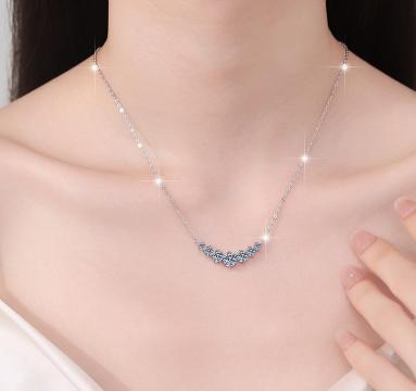 Graduated Floral Necklace Sterling Silver Moissanite Necklace, silver-tone