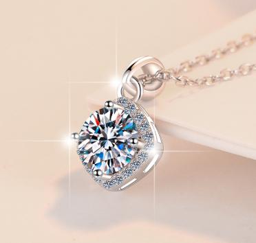 Heart-Shaped Solitaire Frame Sterling Silver Moissanite Pendant, silver-tone