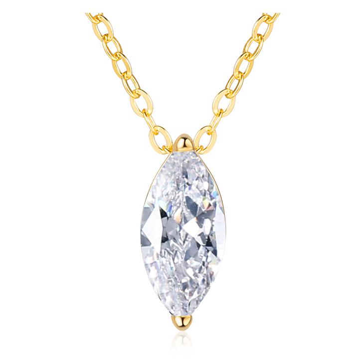 Marquise Solitaire Sterling Silver Moissanite Pendant, gold-tone