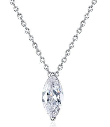 Marquise Solitaire Sterling Silver Moissanite Pendant, silver-tone