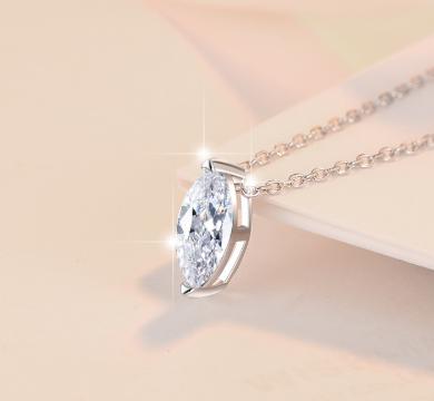 Marquise Solitaire Sterling Silver Moissanite Pendant, silver-tone