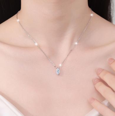 Marquise Solitaire Sterling Silver Moissanite Pendant, silver-tone