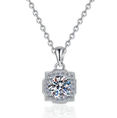 Square Halo Sterling Silver Moissanite Pendant, silver-tone