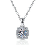 Square Halo Sterling Silver Moissanite Pendant, silver-tone