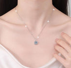 Square Halo Sterling Silver Moissanite Pendant, silver-tone