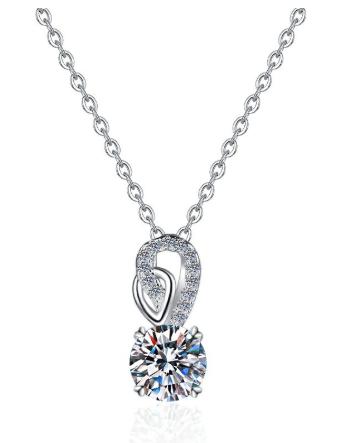 Loop-Bail Solitaire Sterling Silver Moissanite Pendant, silver-tone