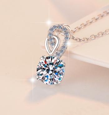 Loop-Bail Solitaire Sterling Silver Moissanite Pendant, silver-tone